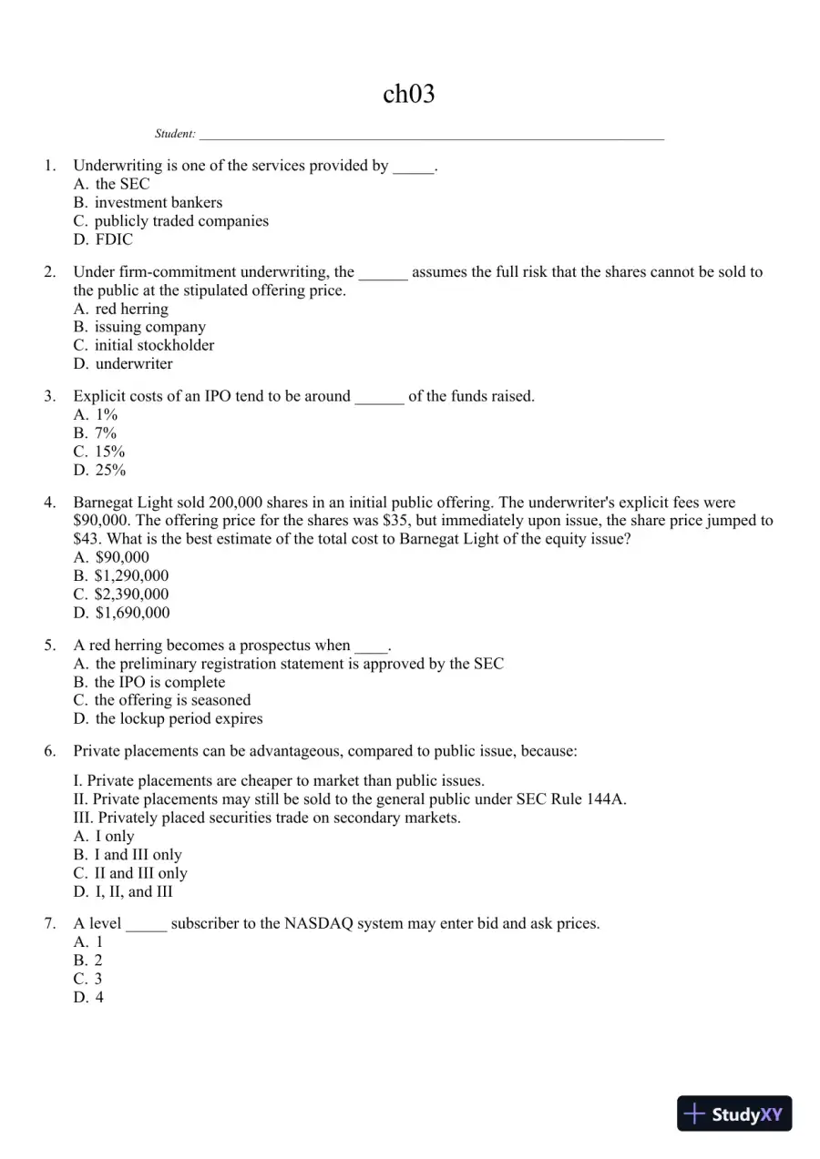Test Bank For Essentials of Investments, 8th Edition, page 31