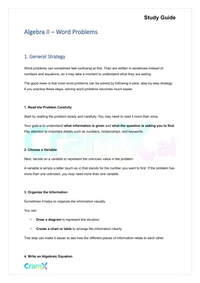 Algebra II – Word Problems - Page 1 preview image