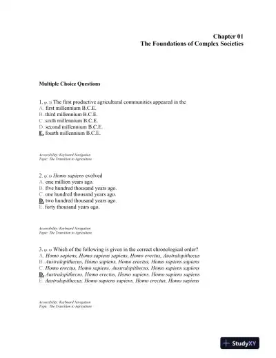 Traditions and Encounters: A Brief Global History Volume 1, 4th Edition Test Bank - Page 1 preview image