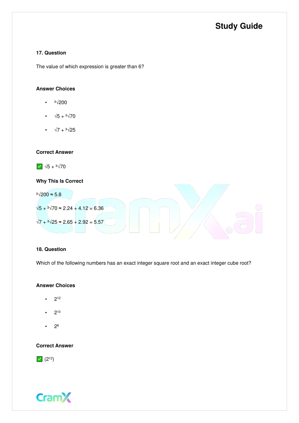 Basic Math and Pre-Algebra - Powers Exponents and Roots - Page 10 preview image
