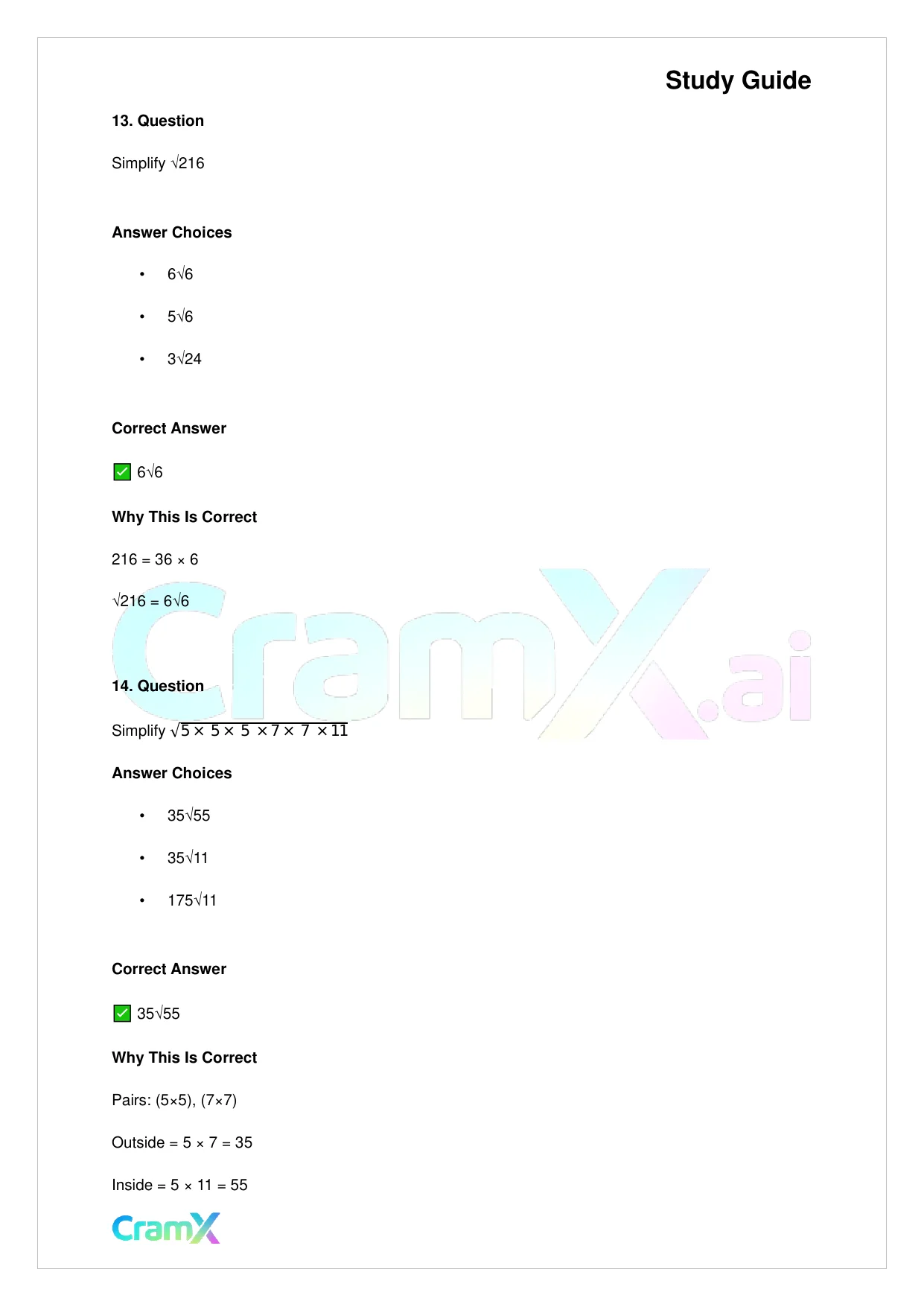 Basic Math and Pre-Algebra - Powers Exponents and Roots - Page 8 preview image