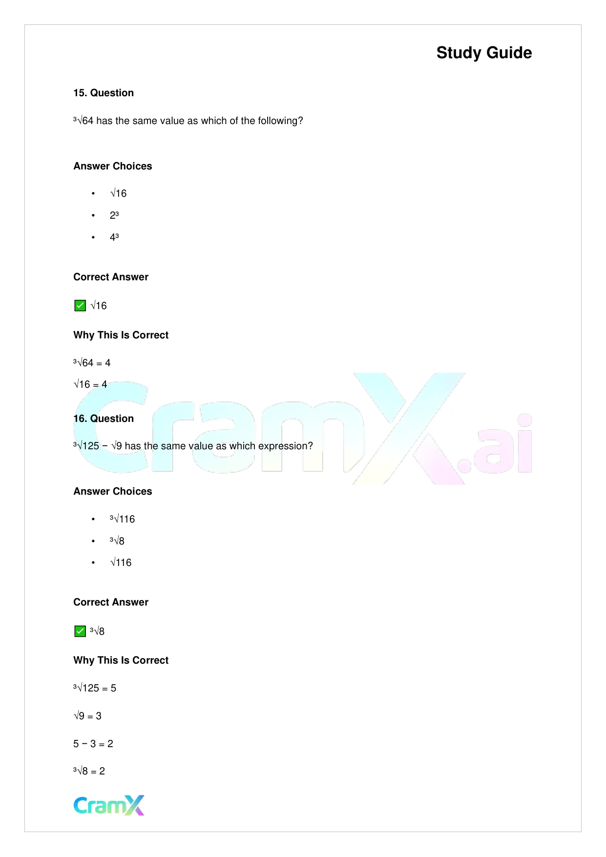 Basic Math and Pre-Algebra - Powers Exponents and Roots - Page 9 preview image