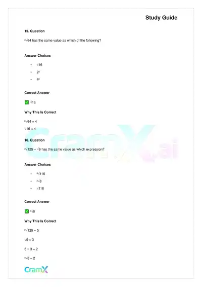 Basic Math and Pre-Algebra - Powers Exponents and Roots - Page 9 preview image