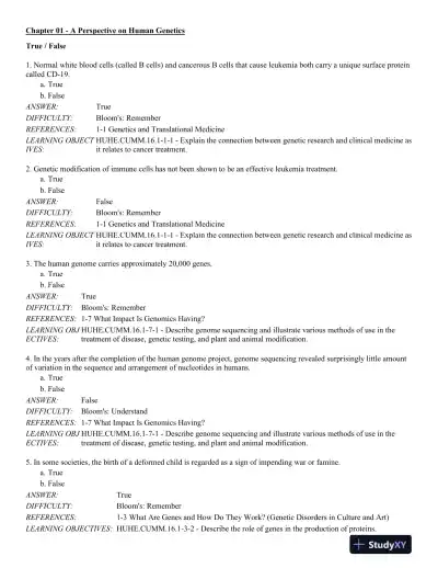 Human Heredity: Principles and Issues 11th Edition Test Bank - Page 1 preview image