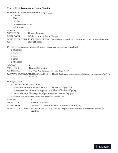 Human Heredity: Principles and Issues 11th Edition Test Bank - Page 5 preview image