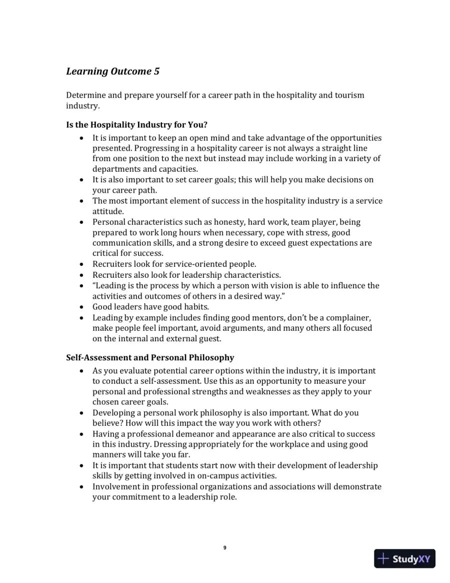 Exploring the Hospitality Industry, 4th Edition Class Notes, page 12