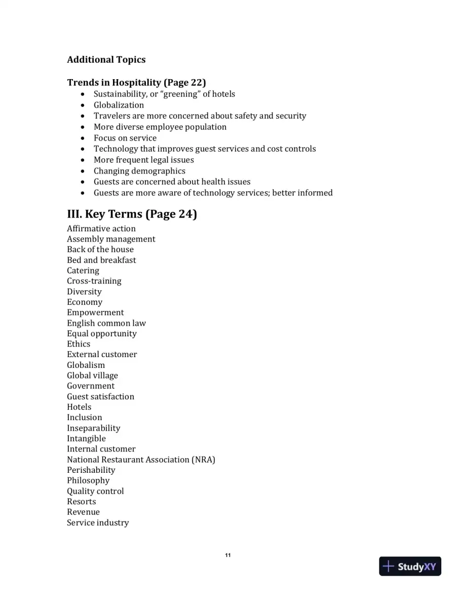 Exploring the Hospitality Industry, 4th Edition Class Notes, page 14
