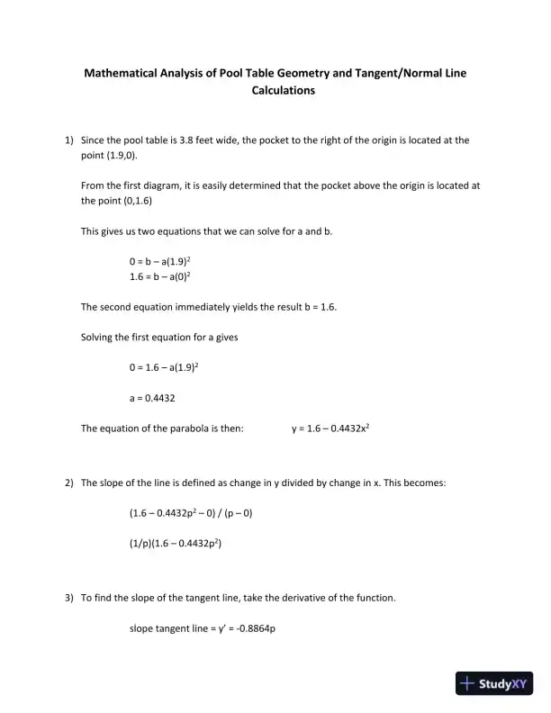 Mathematical Analysis Of Pool Table Geometry And Tangent/Normal Line Calculations - Page 1 preview image