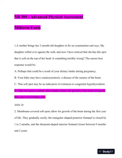NR509 Advanced Physical Assessment Midterm Exam With Answers (32 Solved Questions) - Page 1 preview image