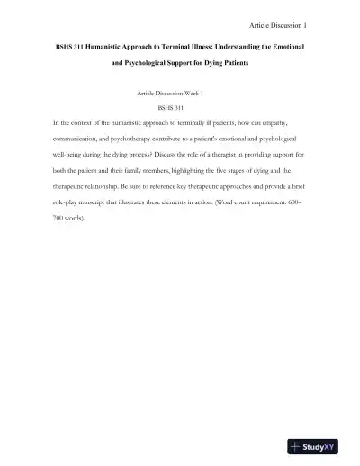 BSHS 311 Humanistic Approach to Terminal Illness: Understanding the Emotional and Psychological Support for Dying Patients - Page 1 preview image