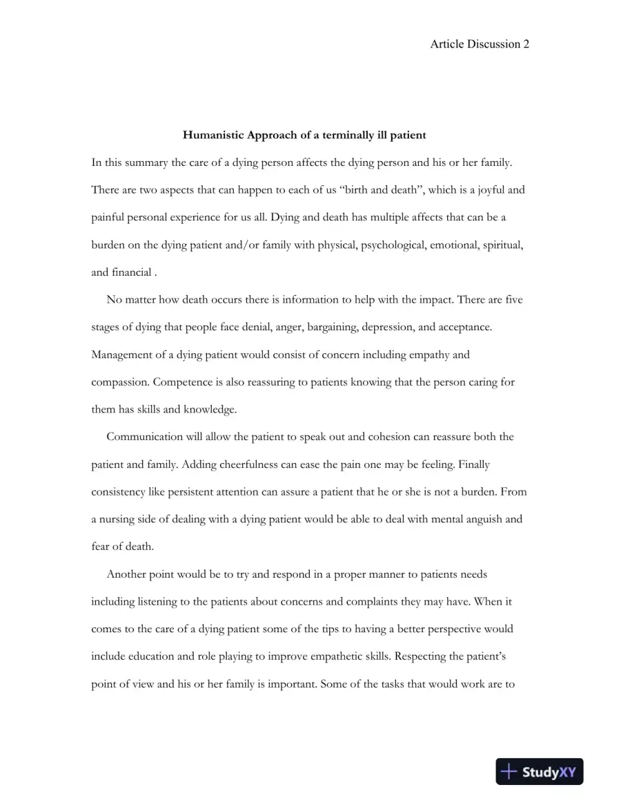 BSHS 311 Humanistic Approach to Terminal Illness: Understanding the Emotional and Psychological Support for Dying Patients, page 3