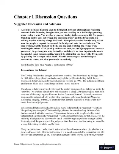 Ethical Obligations and Decision-Making in Accounting: Text and Cases 4th Edition Solution Manual - Page 1 preview image