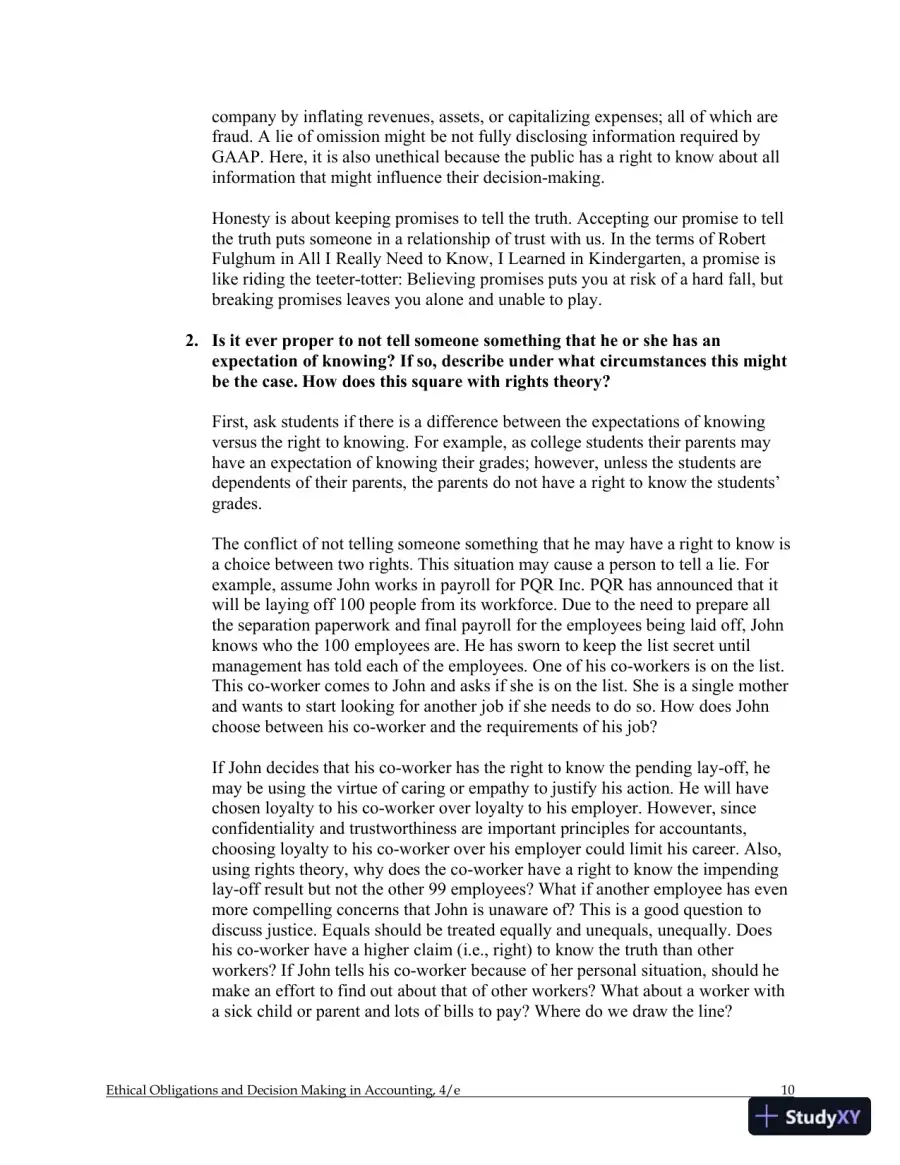 Ethical Obligations and Decision-Making in Accounting: Text and Cases 4th Edition Solution Manual, page 11