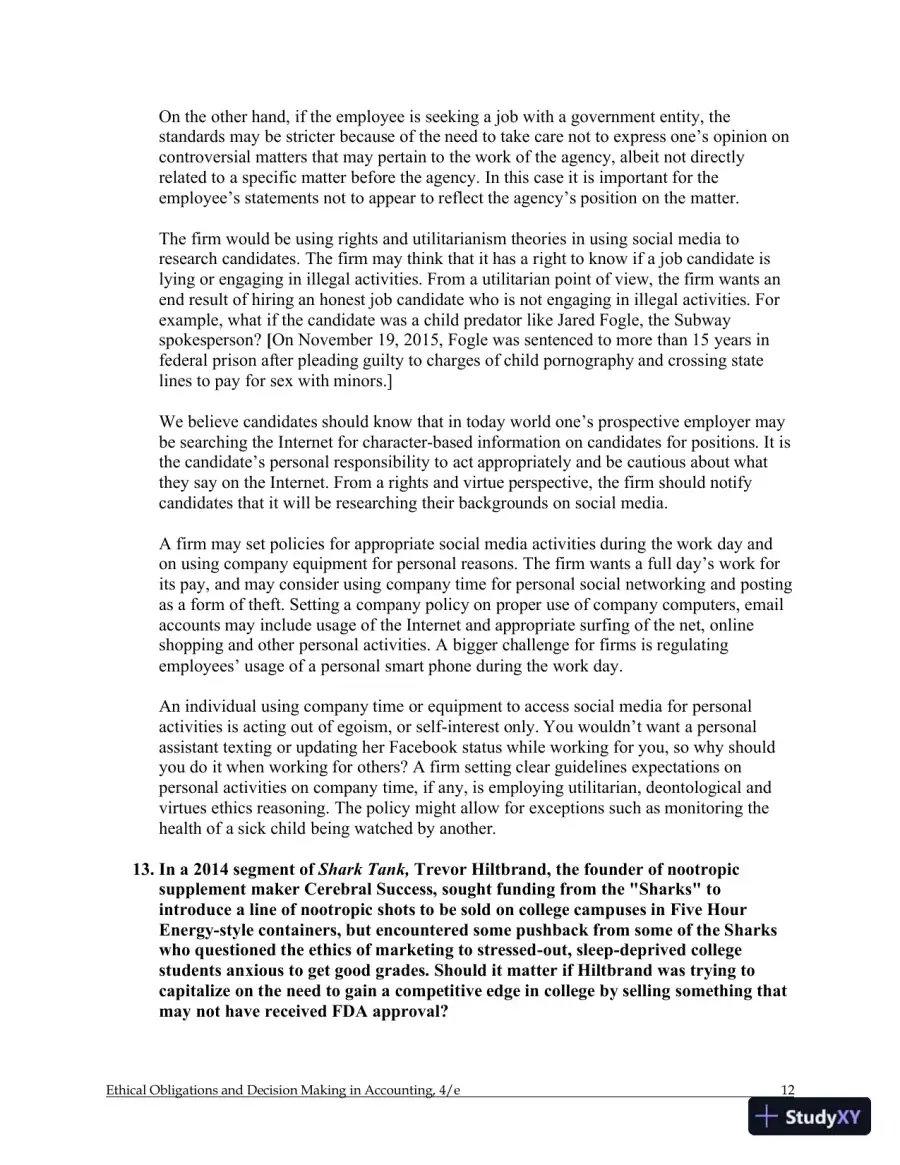Ethical Obligations and Decision-Making in Accounting: Text and Cases 4th Edition Solution Manual, page 13