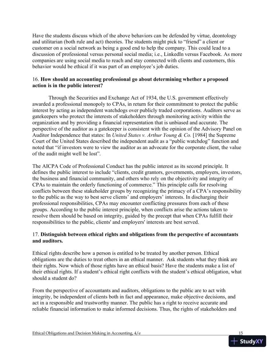 Ethical Obligations and Decision-Making in Accounting: Text and Cases 4th Edition Solution Manual, page 16