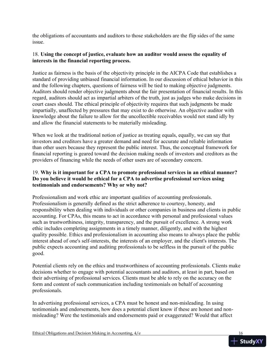 Ethical Obligations and Decision-Making in Accounting: Text and Cases 4th Edition Solution Manual, page 17