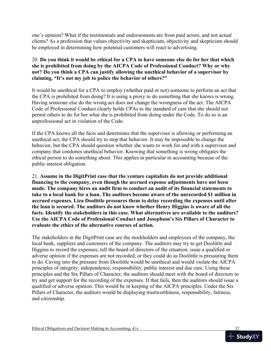 Ethical Obligations and Decision-Making in Accounting: Text and Cases 4th Edition Solution Manual, page 18