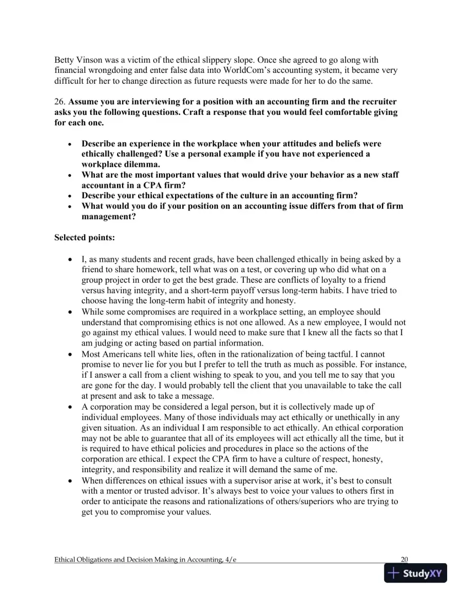 Ethical Obligations and Decision-Making in Accounting: Text and Cases 4th Edition Solution Manual, page 21