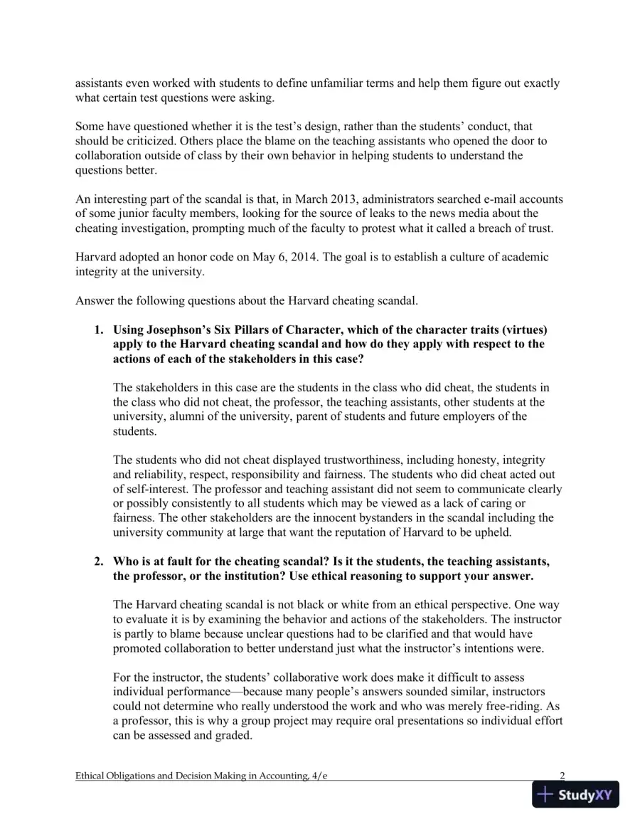 Ethical Obligations and Decision-Making in Accounting: Text and Cases 4th Edition Solution Manual, page 25