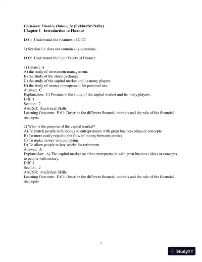 Test Bank for Corporate Finance Online, 2nd Edition - Page 1 preview image