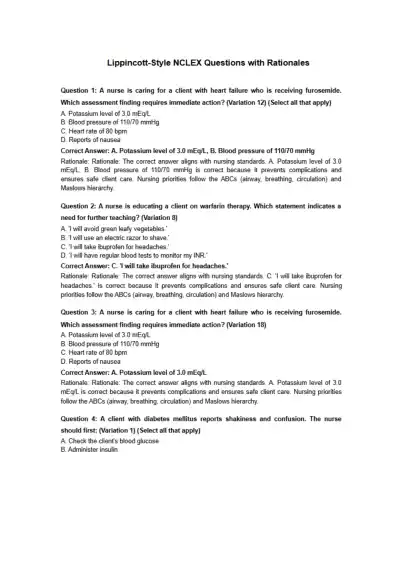 Lippincott Style NCLEX Questions - Page 1 preview image
