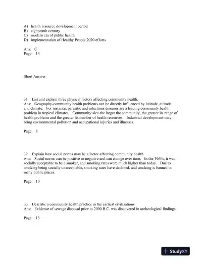 An Introduction to Community Health 7th Edition Test Bank - Page 9 preview image
