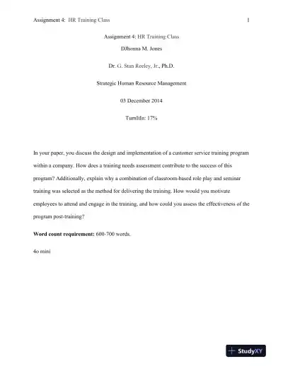 Strategic Human Resource Management Assignment 4: HR Training Class - Page 1 preview image