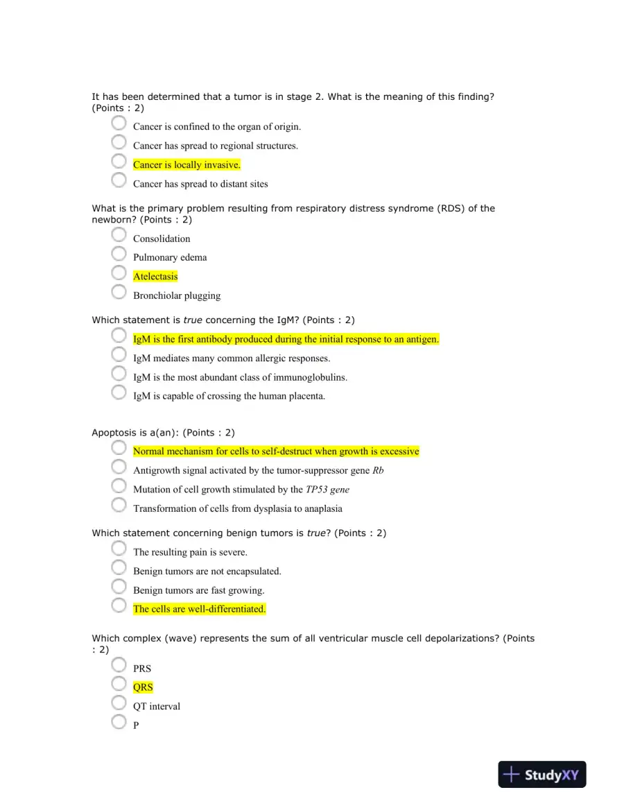 NR507 Pathophysiology Midterm Exam Week 4 With Answers (60 Solved Questions), page 3