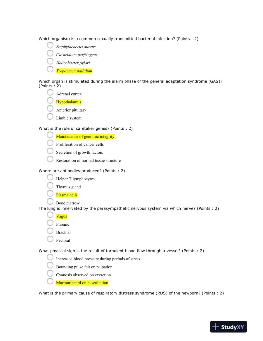 NR507 Pathophysiology Midterm Exam Week 4 With Answers (60 Solved Questions), page 4