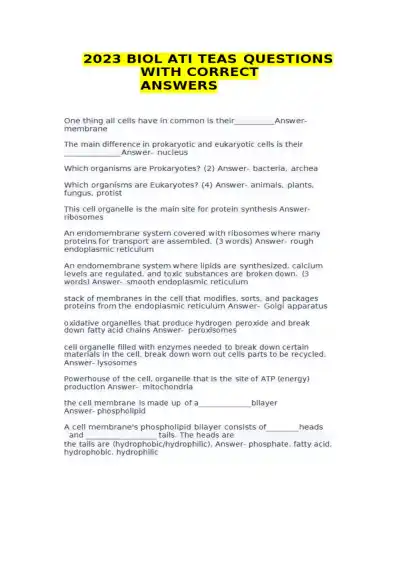 2023 BIOL ATI TEAS - Page 1 preview image