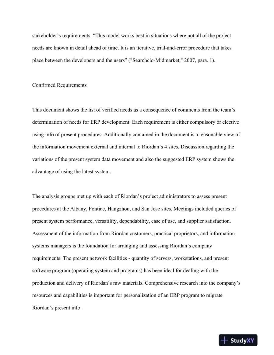 BSA 400 Riordan: Development of an ERP System Final Report, page 10