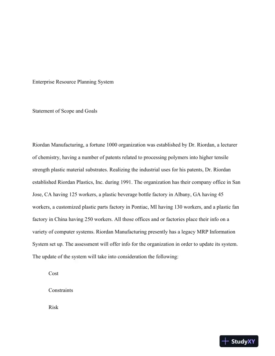 BSA 400 Riordan: Development of an ERP System Final Report, page 3