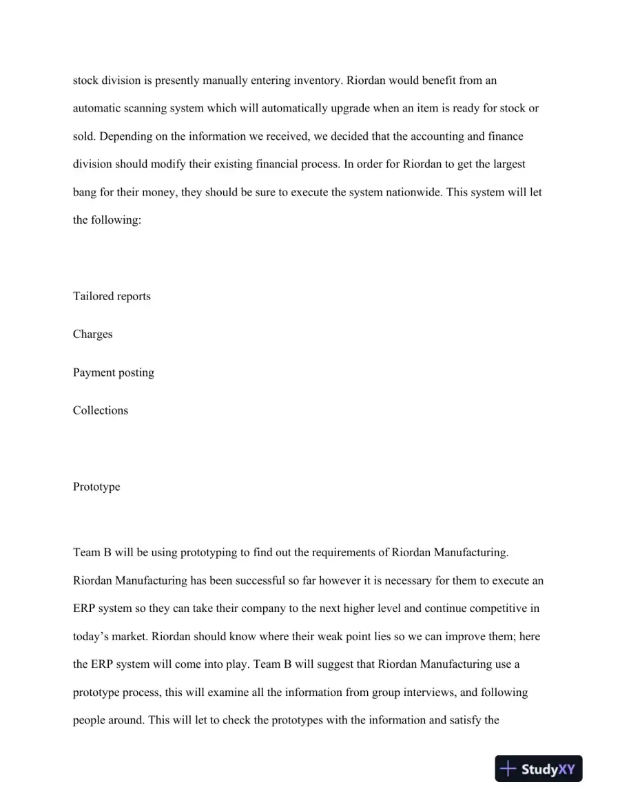 BSA 400 Riordan: Development of an ERP System Final Report, page 9
