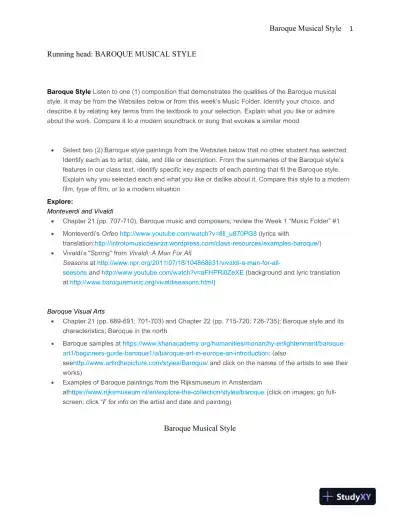 Exploring the Baroque Musical and Visual Styles: An Analysis of Composition and Art - Page 1 preview image