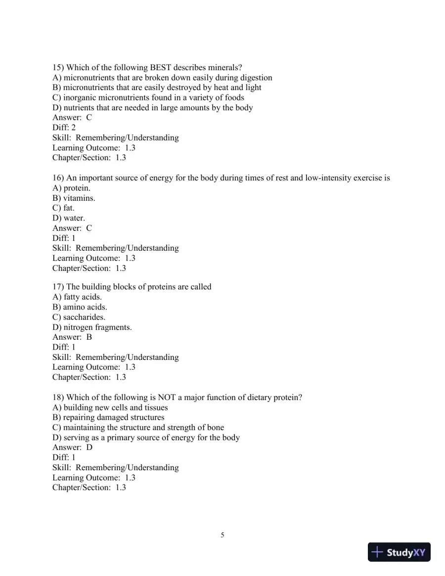 Test Bank For Nutrition: An Applied Approach, 5th Edition, page 6