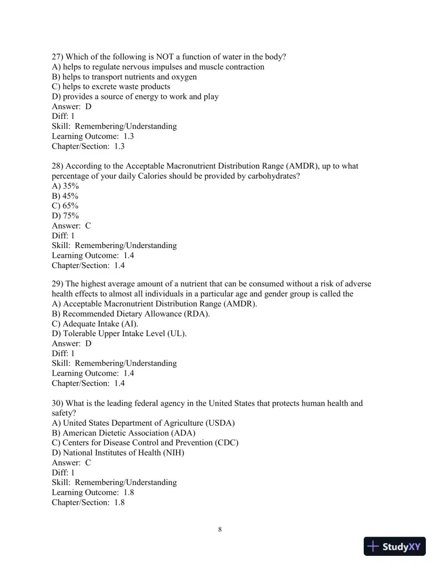 Test Bank For Nutrition: An Applied Approach, 5th Edition, page 9