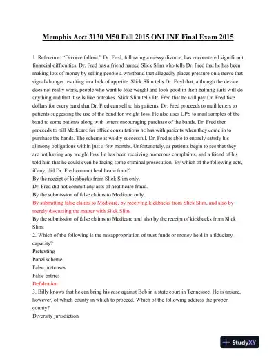 Memphis Acct 3130 M50 Fall 2015 ONLINE Final Exam 2015 - Page 1 preview image