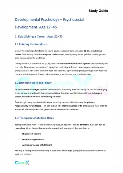 Developmental Psychology - Psychosocial Development Age 17–45 - Page 1 preview image
