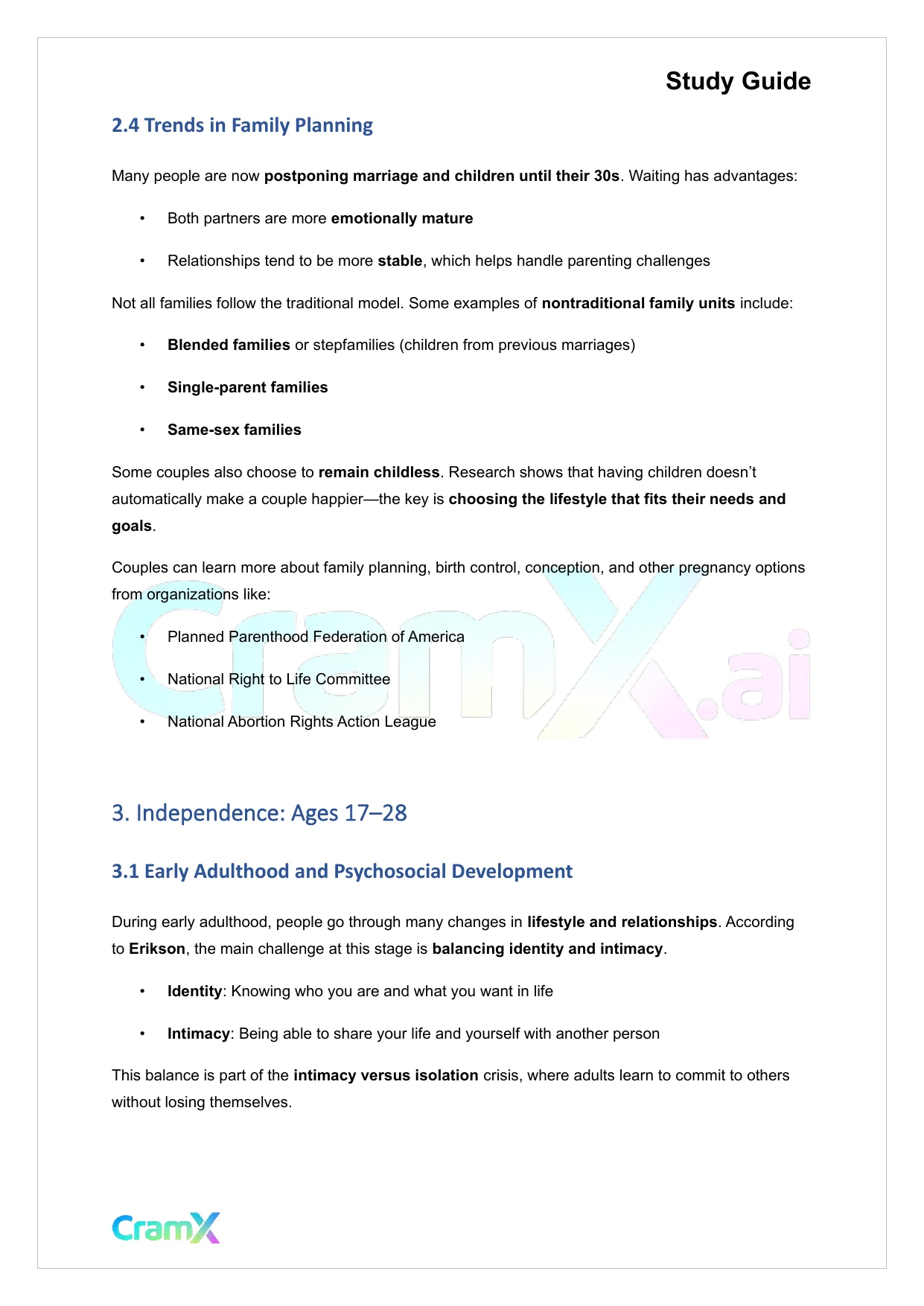 Developmental Psychology - Psychosocial Development Age 17–45 - Page 3 preview image