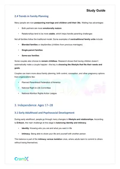 Developmental Psychology - Psychosocial Development Age 17–45 - Page 3 preview image