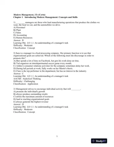 Test Bank for Modern Management, 15th Edition - Page 1 preview image