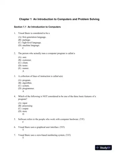 Introduction to Programming Using Visual Basic 10th Edition Test Bank - Page 1 preview image