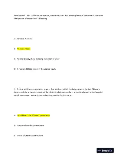 2023-2024 HESI Maternity OB Test Question Version 2 With Answers (49 Solved Questions) - Page 3 preview image