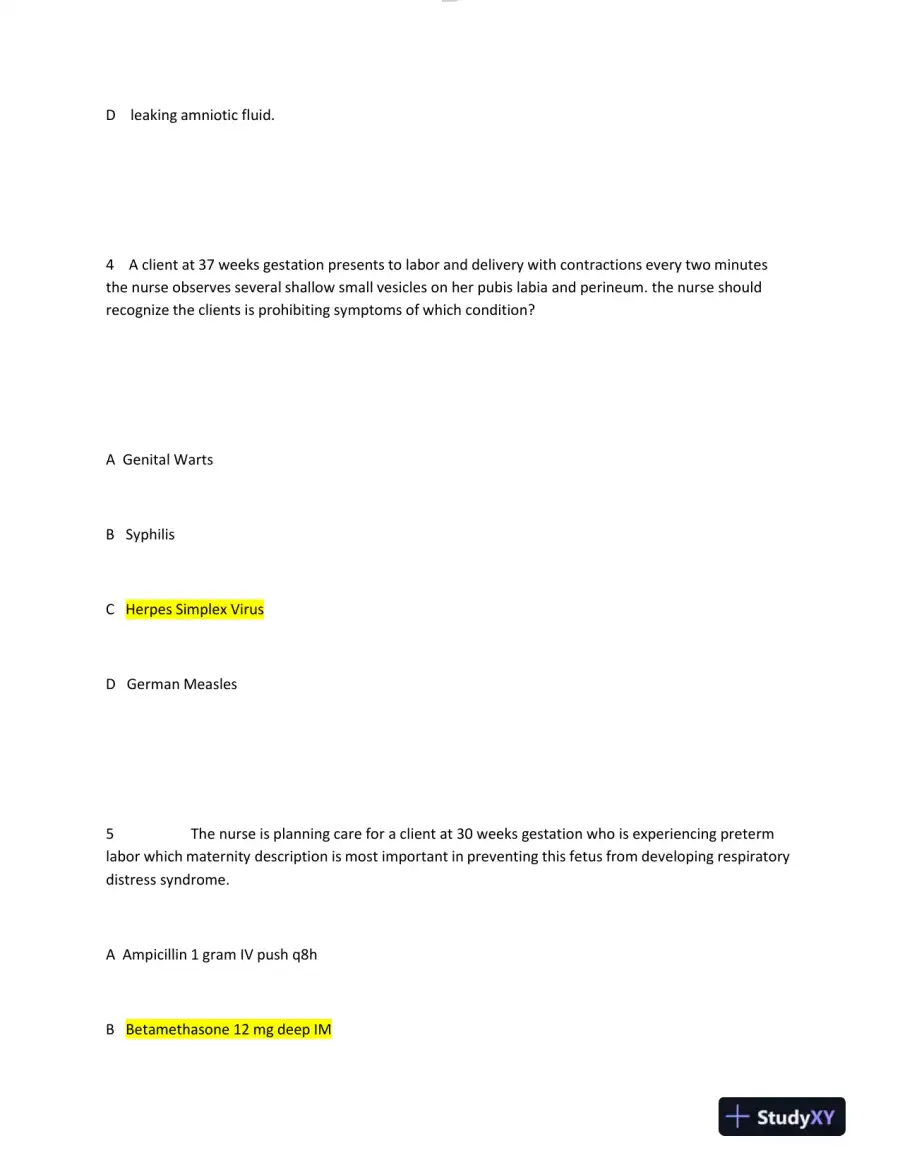 2023-2024 HESI Maternity OB Test Question Version 2 With Answers (49 Solved Questions), page 4