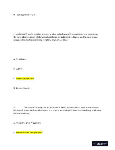 2023-2024 HESI Maternity OB Test Question Version 2 With Answers (49 Solved Questions) - Page 4 preview image