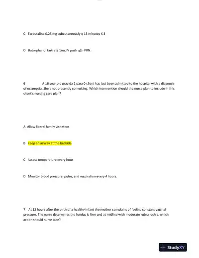 2023-2024 HESI Maternity OB Test Question Version 2 With Answers (49 Solved Questions) - Page 5 preview image