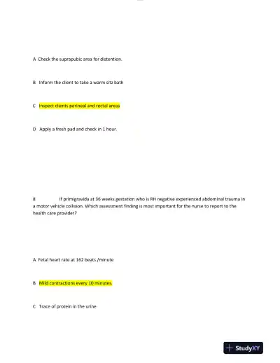 2023-2024 HESI Maternity OB Test Question Version 2 With Answers (49 Solved Questions) - Page 6 preview image