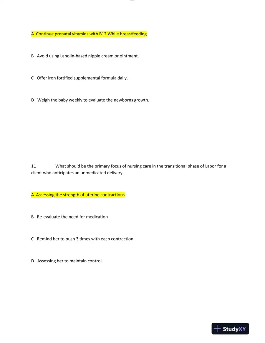 2023-2024 HESI Maternity OB Test Question Version 2 With Answers (49 Solved Questions), page 8