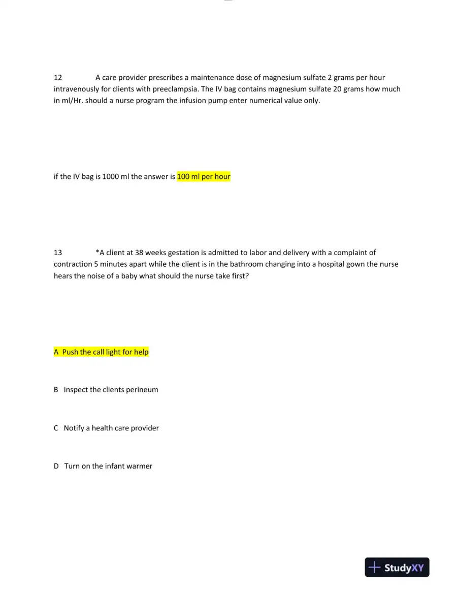 2023-2024 HESI Maternity OB Test Question Version 2 With Answers (49 Solved Questions), page 9