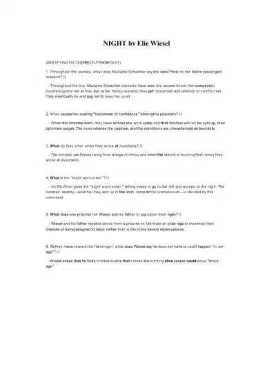 NIGHT by Elie Wiesel - Page 1 preview image